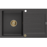 Mexen Bruno chiuvetă granit cu 1 compartiment și scurgător 795 x 495 mm, negru înspicat, sifon auriu - 6513791010-76-G