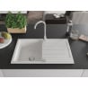 Mexen Bruno chiuvetă de bucătărie din granit cu o cuvă și scurgător 795 x 495 mm, alb, sifon cromat - 6513791010-20