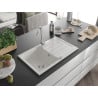 Mexen Bruno chiuvetă de bucătărie din granit cu o cuvă și scurgător 795 x 495 mm, alb, sifon cromat - 6513791010-20