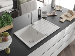 Mexen Bruno chiuvetă din granit cu 1 compartiment cu picurător 795 x 495 mm, Albă - 6513791010-20