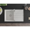 Mexen Bruno chiuvetă de bucătărie din granit cu o cuvă și scurgător 795 x 495 mm, alb, sifon cromat - 6513791010-20