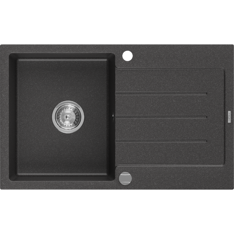 Mexen Bruno chiuvetă de granit cu 1 compartiment și scurgător 795 x 495 mm, negru pătat, sifon crom - 6513791010-76