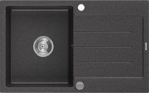 Mexen Bruno chiuvetă de granit cu 1 compartiment și scurgător 795 x 495 mm, negru pătat, sifon crom - 6513791010-76