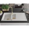 Mexen Andres chiuvetă de granit cu 1,5 compartiment cu picurător 1000 x 500 mm, Albă, sifon Auriu - 6515101510-20-G