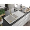 Mexen Andres chiuvetă de granit cu 1,5 compartiment cu picurător 1000 x 500 mm, Albă, sifon Auriu - 6515101510-20-G