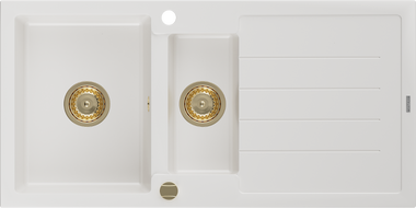 Mexen Andres 1,5 kamrás, csepegtetős gránit mosogató 1000 x 500 mm, fehér, arany szifonnal - 6515101510-20-G