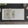 Mexen Andres chiuvetă de granit cu 1,5 compartiment cu picurător 1000 x 500 mm, Albă, sifon Auriu - 6515101510-20-G