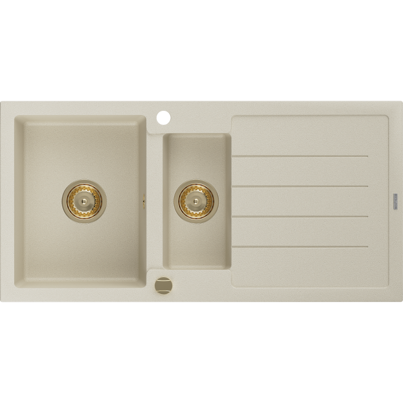Mexen Andres 1,5-medencés gránit mosogató csepptálcával 1000 x 500 mm, bézs, arany szifon - 6515101510-69-G