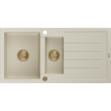 Mexen Andres 1,5-medencés gránit mosogató csepptálcával 1000 x 500 mm, bézs, arany szifon - 6515101510-69-G