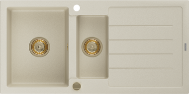 Mexen Andres chiuvetă granit 1,5 cuve cu scurgător 1000 x 500 mm, bej, sifon auriu - 6515101510-69-G