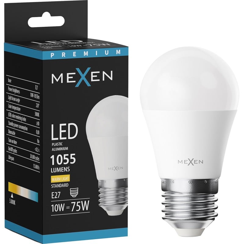 Mexen Nova LED izzó E27, G45, 10W, Meleg - 3000K, 1055 lm - L101-E27-1030-01