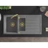 Mexen Andres chiuvetă de granit cu 1,5 compartimente și scurgător 1000 x 500 mm, gri, sifon auriu - 6515101510-71-G