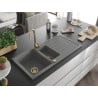 Mexen Andres chiuvetă de granit cu 1,5 compartimente și scurgător 1000 x 500 mm, gri, sifon auriu - 6515101510-71-G