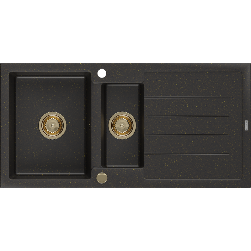 Mexen Andres chiuvetă granit 1,5-camere cu picurator 1000 x 500 mm negru/auriu metalizat, sifon auriu - 6515101510-75-G