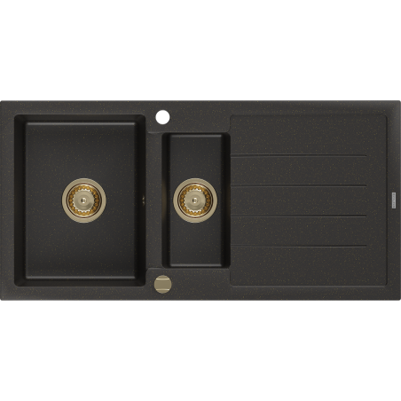 Mexen Andres chiuvetă granit de 1,5 camere cu scurgător 1000 x 500 mm negru/auriu metalic, sifon auriu - 6515101510-75-G