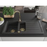 Mexen Andres chiuvetă de granit cu 1,5 cuve și scurgător 1000 x 500 mm negru cu pete, sifon auriu - 6515101510-76-G