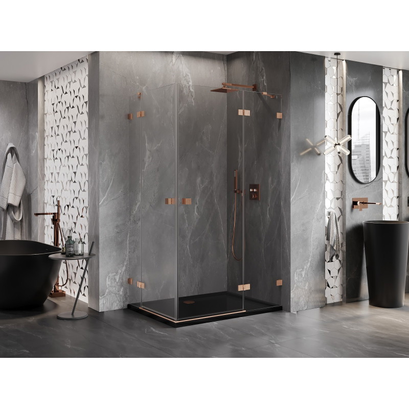 Mexen Lunar Duo cabină de duș cu ușă dreaptă batantă 95 x 80 cm, transparentă, cupru periat - 834-095P-080L-65-00