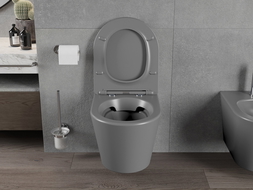 Mexen Rico perem nélküli wc csésze leeresztő automatikás ülőkével, Duroplaszt, Sötétszürke matt - 30724071