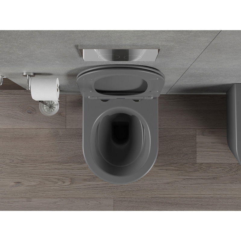 Mexen Rico vas wc fără ramă cu capac cu închidere lentă slim, duroplast, gri închis mat - 30724071