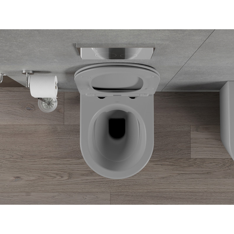 Mexen Rico Rimless WC csésze lassan záródó vékony ülőkével, duroplast, világosszürke matt - 30724061