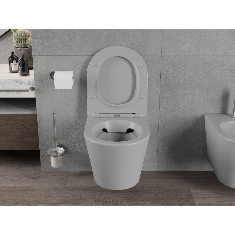 Mexen Rico Rimless WC csésze lassan záródó vékony ülőkével, duroplast, világosszürke matt - 30724061