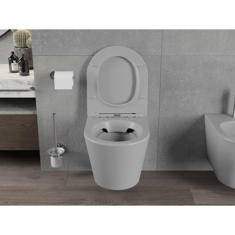 Mexen Rico Rimless WC-tálca, lassan csukódó Slim duroplaszt ülőkével, világosszürke matt - 30724061