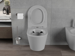 Mexen Rico WC cu montare pe perete Rimless cu capac slim care se închide încet, duroplast, gri deschis mat - 30724061