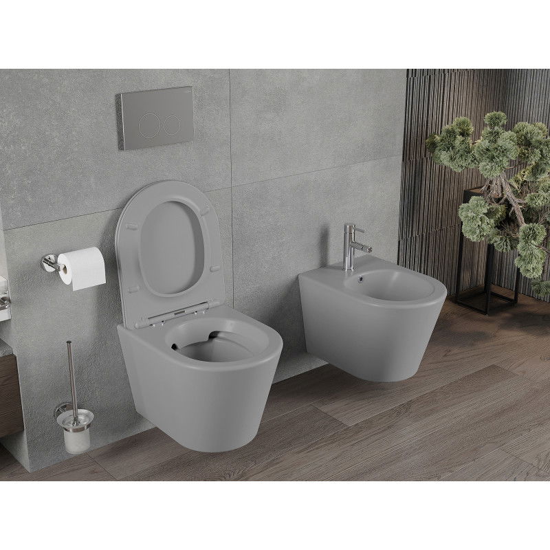 Mexen Rico Rimless WC-tálca, lassan csukódó Slim duroplaszt ülőkével, világosszürke matt - 30724061
