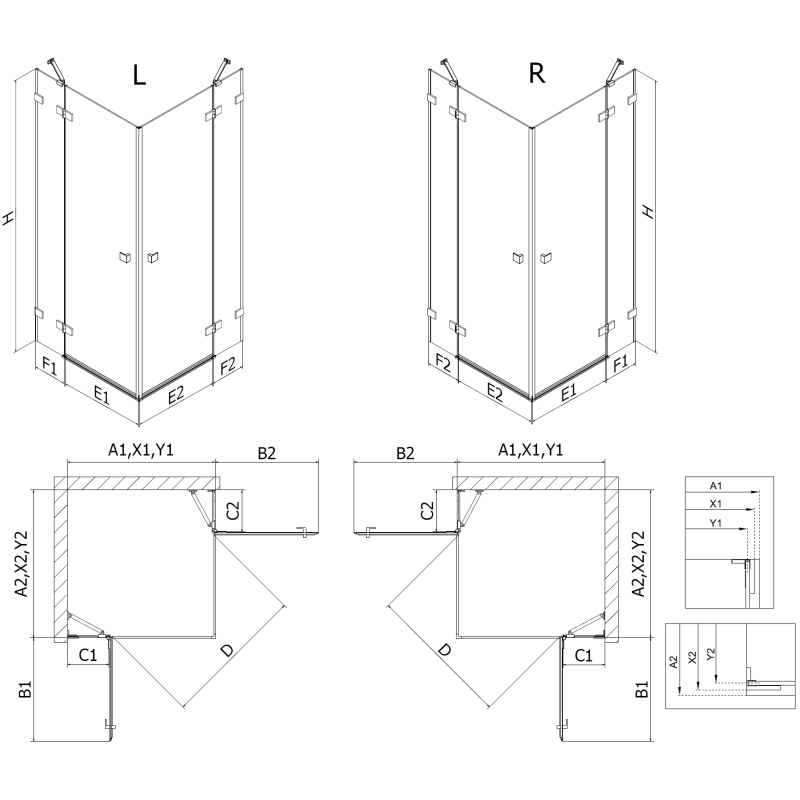 Mexen Lunar Cabină de duș Duo pivotantă dreapta 100 x 95 cm, transparentă, gri pistol periat - 834-100P-095L-66-00