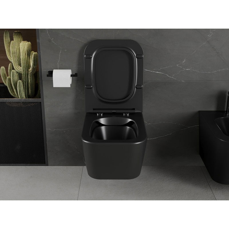 Mexen Madox Rimless WC csésze vékony, lassan csukódó duroplaszt ülőkével, fekete matt - 30154070