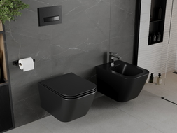 Mexen Madox Rimless WC csésze lassan záródó slim ülőkével, Duroplast, fekete matt - 30154070