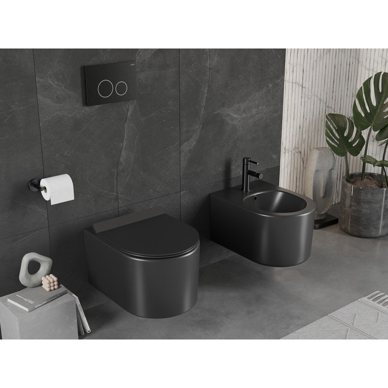 Mexen Sofia Rimless WC csésze lassan záródó slim ülőkével, duroplast, fekete matt - 30540185