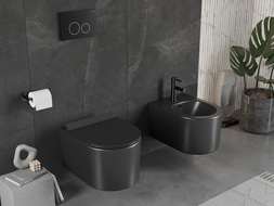Mexen Sofia perem nélküli wc csésze leeresztő automatikás ülőkével, Duroplaszt, Fekete matt - 30540185