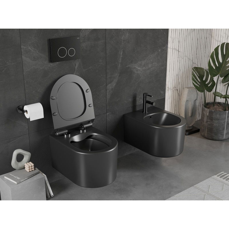 Mexen Sofia Rimless WC csésze lecsapódásmentes slim duroplaszt üléssel, fekete matt - 30540185