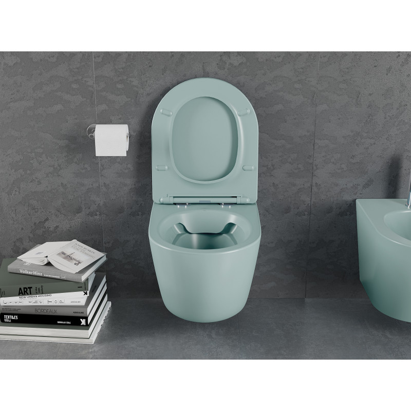 Mexen Lena Rimless WC-csésze lassan záródó slim ülőkével, duroplast, világoszöld matt - 30224048