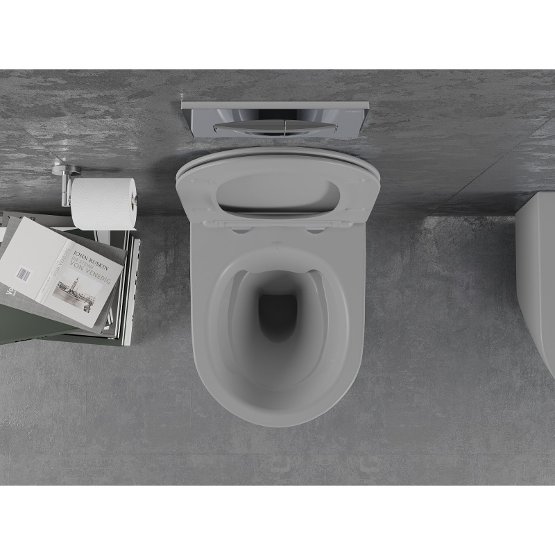 Mexen Lena Rimless WC-csésze lassan záródó slim duroplast ülőkével, világos szürke matt - 30224061