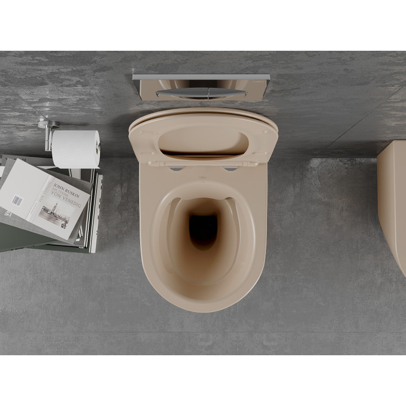 Mexen Lena Rimless WC csésze lassan leereszkedő, slim duroplast üléssel, matt cappuccino - 30224064