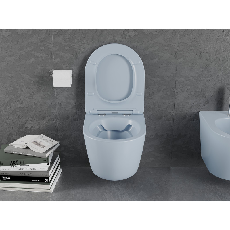 Mexen Lena toaletă WC fără margini cu capac cu închidere lentă slim, duroplast, gri-albastru mat - 30224069