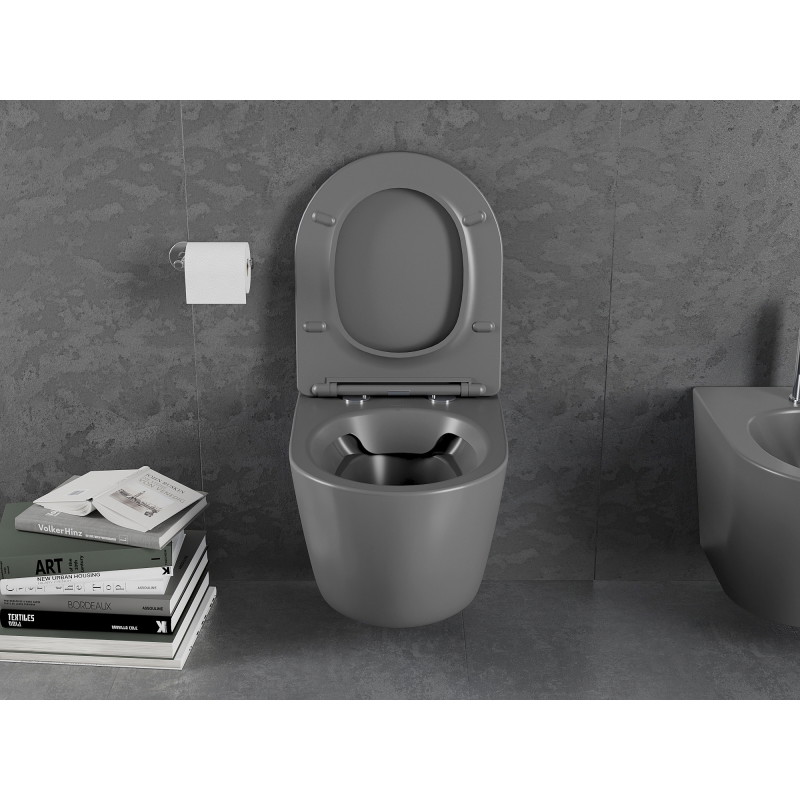 Mexen Lena vas WC Rimless cu capac cu închidere lentă slim, duroplast, gri închis mat - 30224071