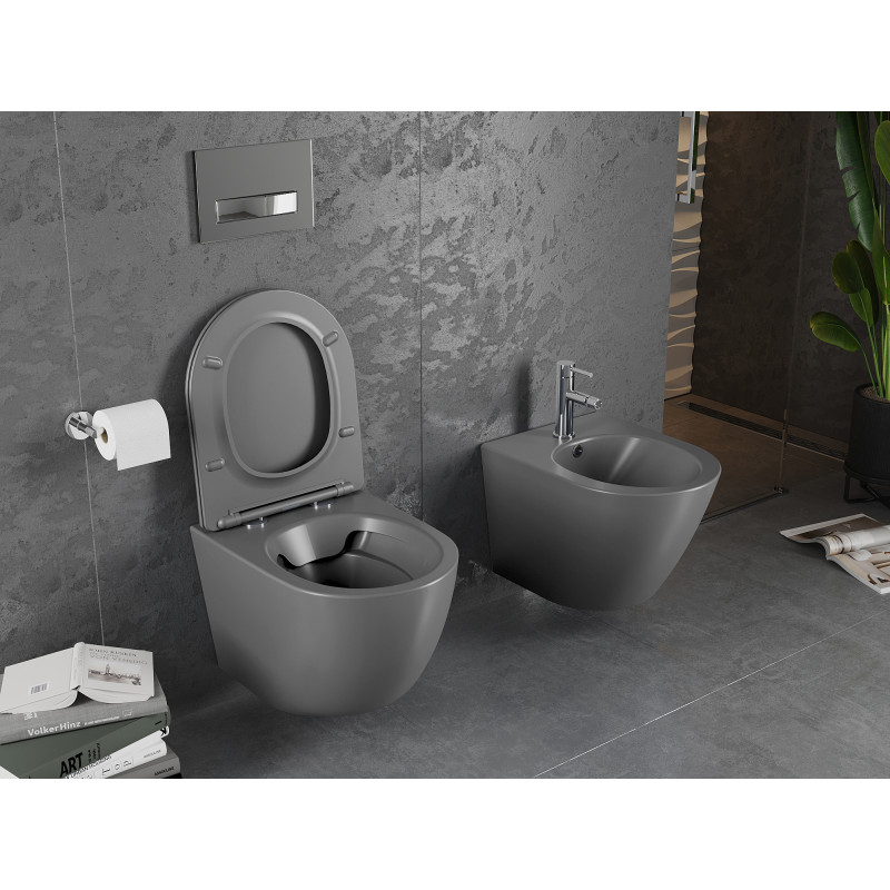 Mexen Lena vas de toaletă wc Rimless cu capac cu închidere lentă slim, duroplast, gri închis mat - 30224071