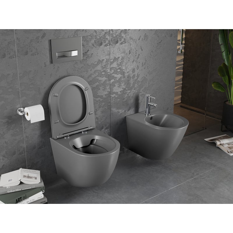 Mexen Lena vas wc fără margini cu capac cu închidere lentă slim, duroplast, gri închis mat - 30224071