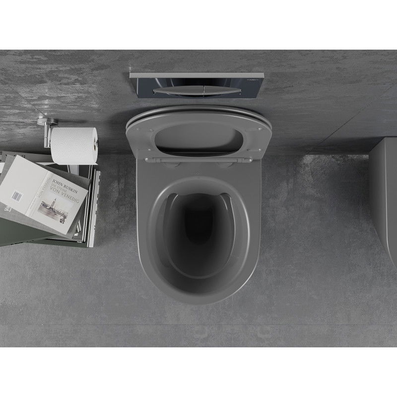 Mexen Lena, perem nélküli WC csésze lassan záródó, vékony duroplast, sötétszürke matt - 30224071