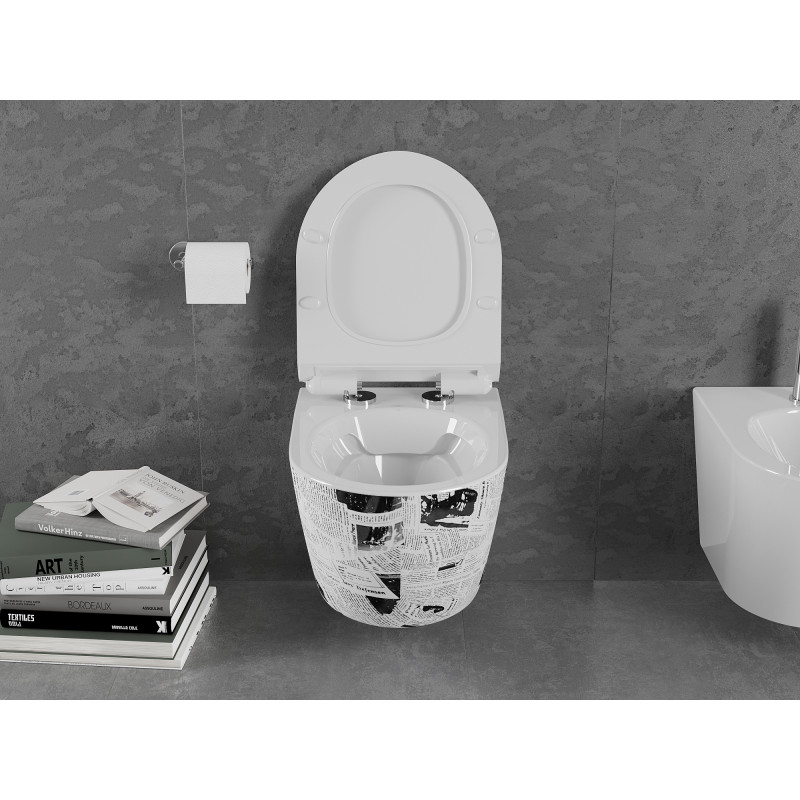 Mexen Lena Rimless WC csésze lecsapódásmentes Slim ülőkével, duroplast, fehér minta - 30224099