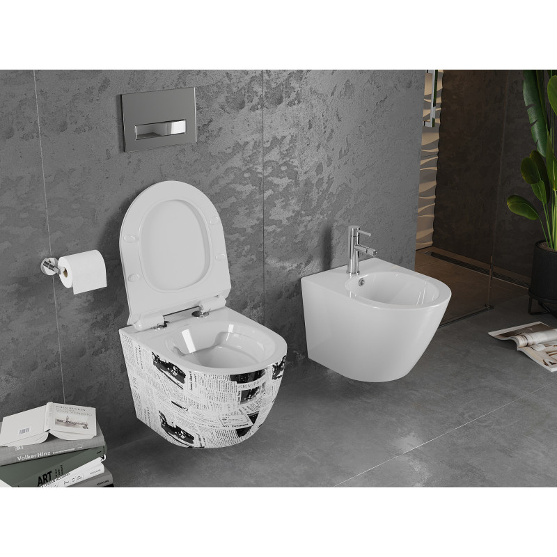 Mexen Lena Rimless WC csésze lecsapódásmentes Slim ülőkével, duroplast, fehér minta - 30224099