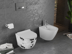 Mexen Lena Rimless WC csésze lassan záródó slim deszkával, duroplast, fehér minta - 30224099