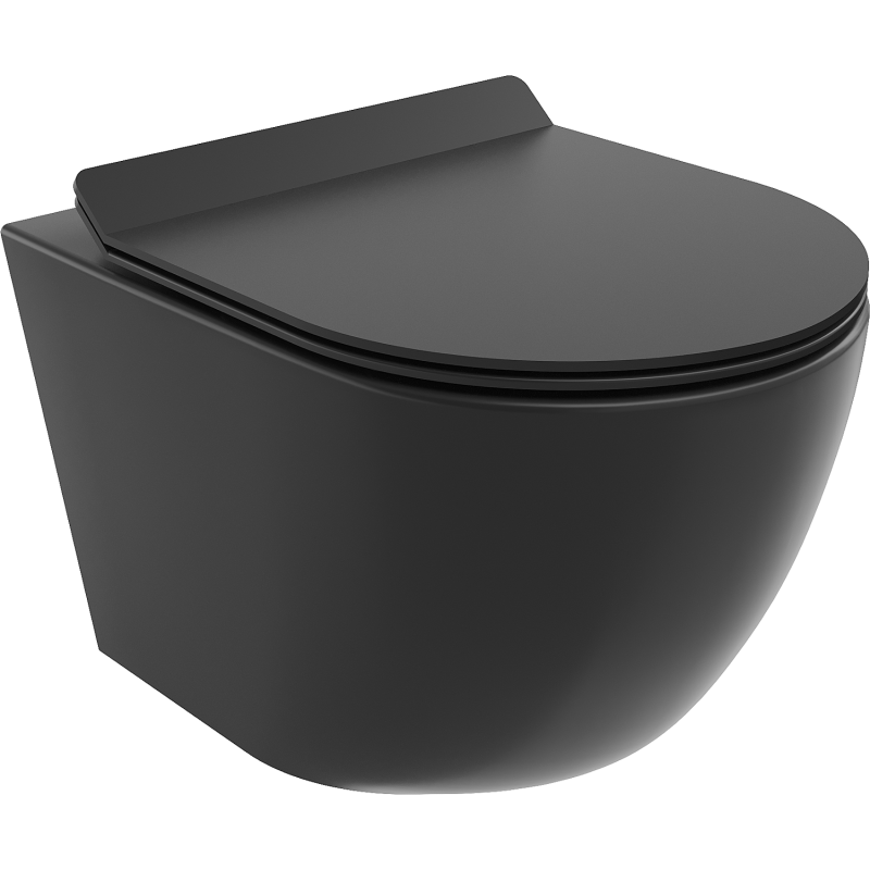 Mexen Lena Rimless WC csésze lassan záródó vékony ülőkével, duroplast, fekete matt - 30220185