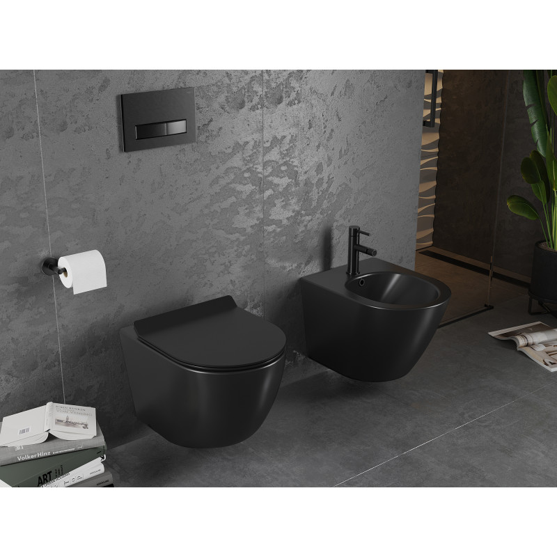 Mexen Lena Rimless WC csésze lassan záródó vékony ülőkével, duroplast, fekete matt - 30220185