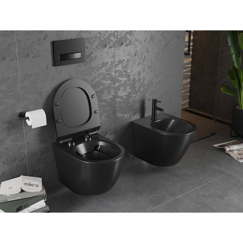 Mexen Lena toaletă wc Rimless cu capac cu închidere lentă slim, duroplast, negru mat - 30220185