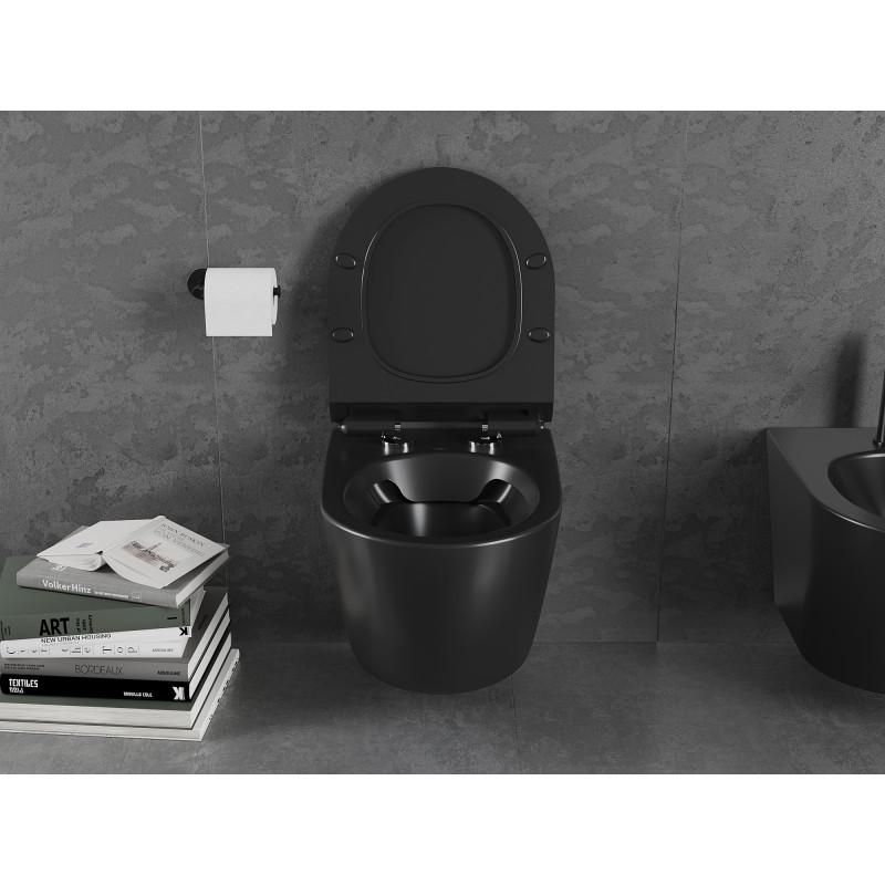 Mexen Lena toaletă wc Rimless cu capac cu închidere lentă slim, duroplast, negru mat - 30220185