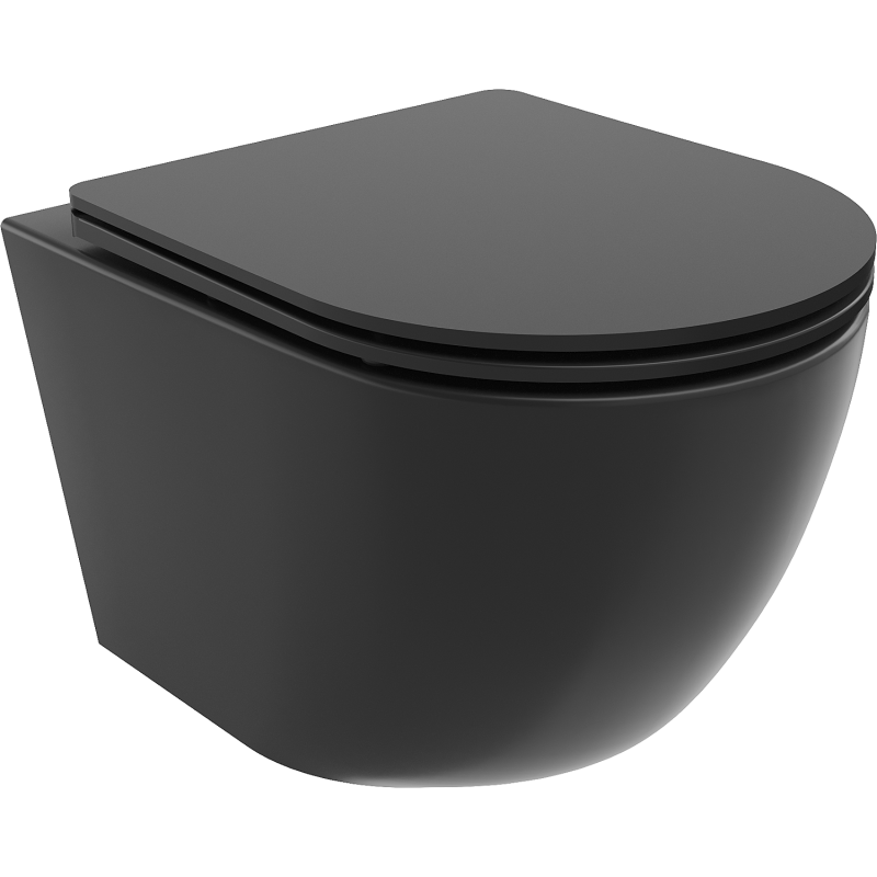 Mexen Lena Rimless WC csésze lassan záródó Slim duroplast üléssel, matt fekete - 30221085